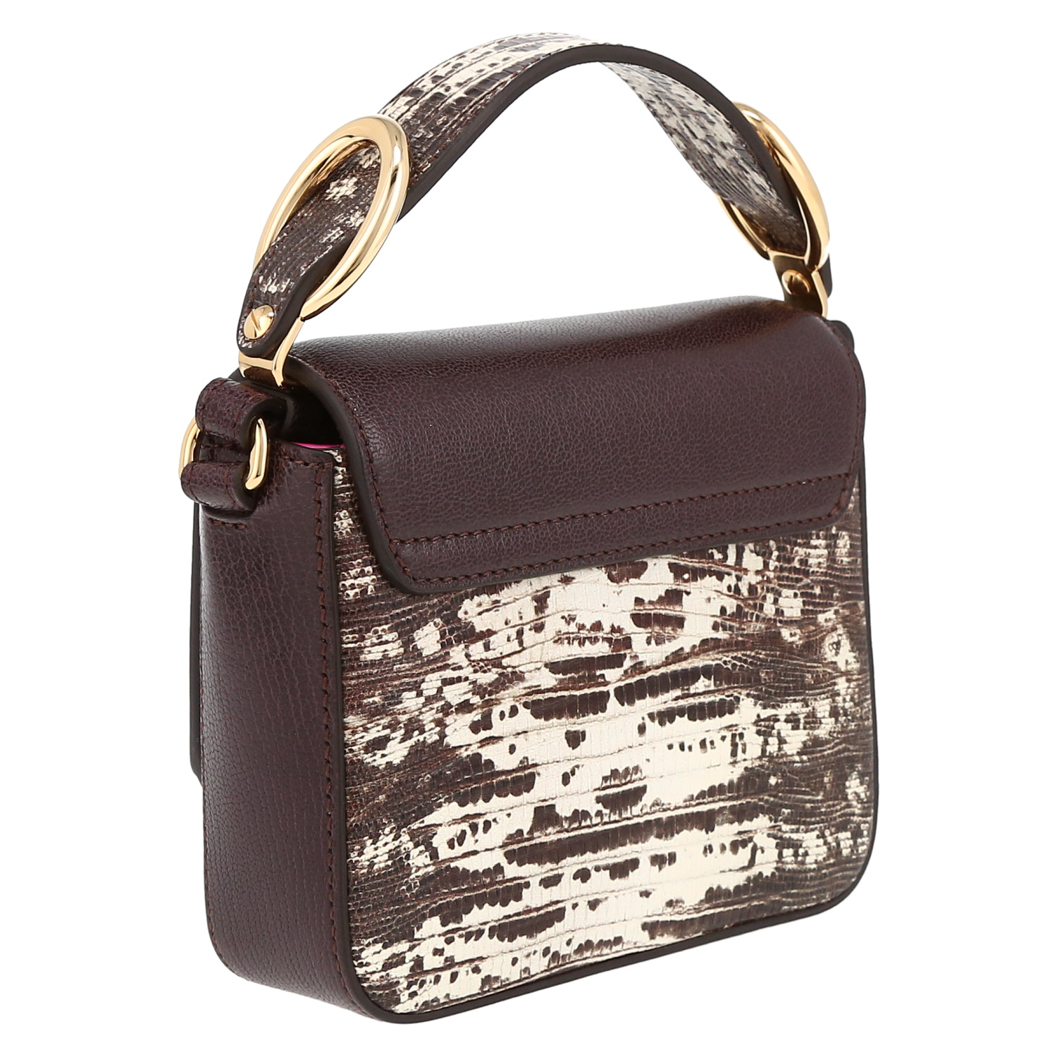 Bolso bandolera Chloé  C mini  en cuero granulado violeta Raisin beige y rosa - Detail D6