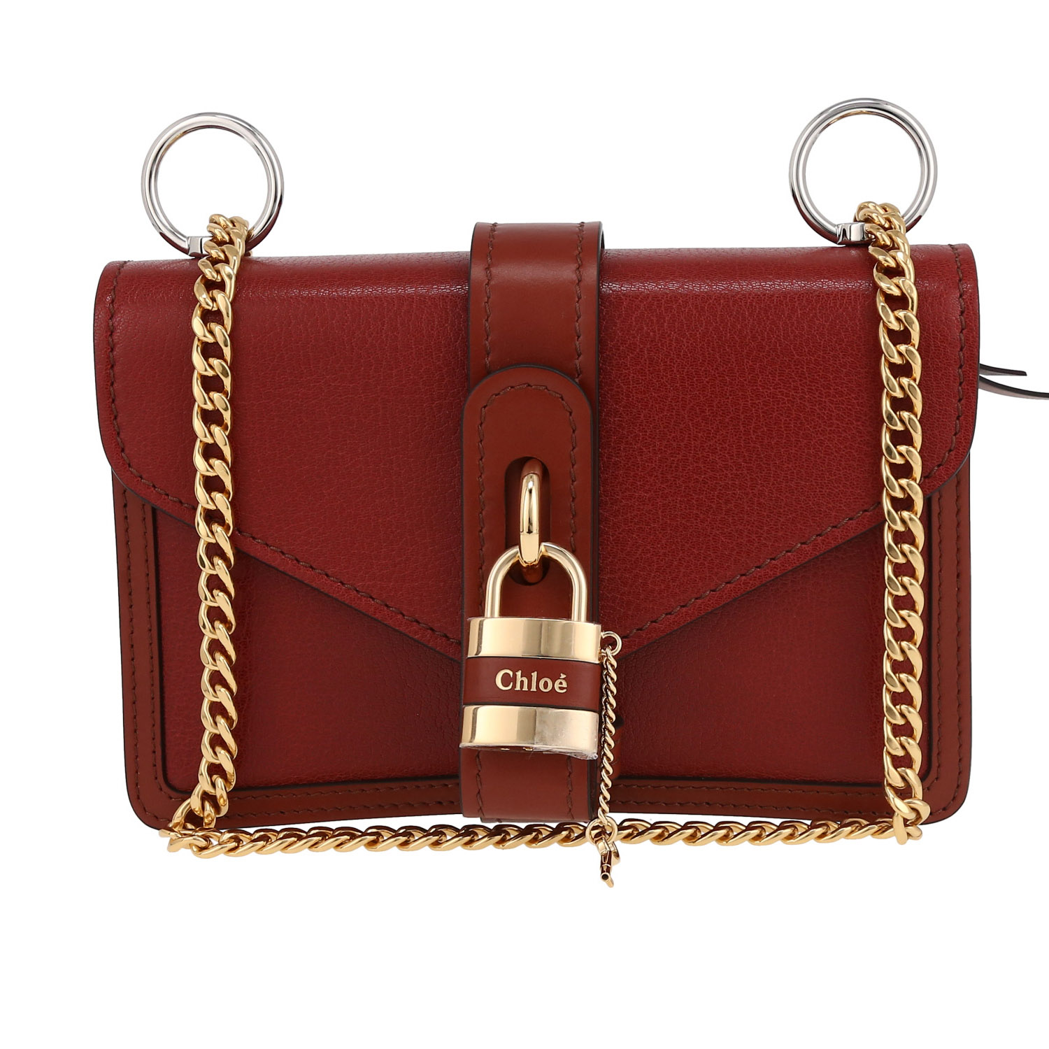 Chloé Aby mini handbag in brown leather - Detail D2