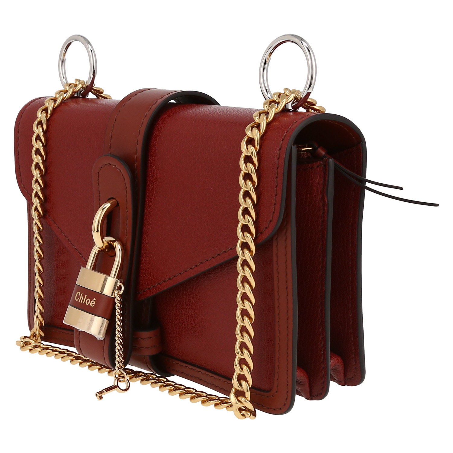 Chloé Aby mini handbag in brown leather - Detail D3
