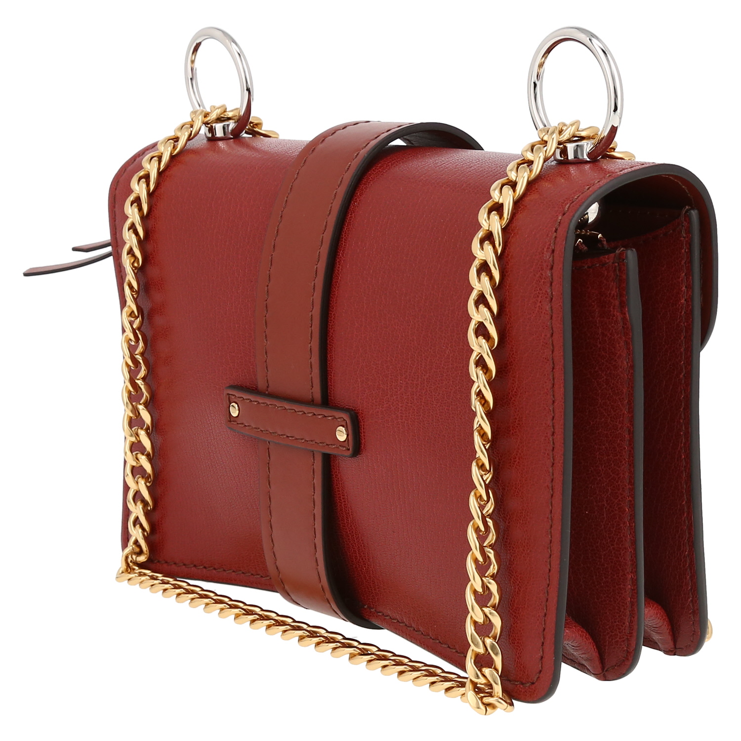 Chloé Aby mini handbag in brown leather - Detail D5
