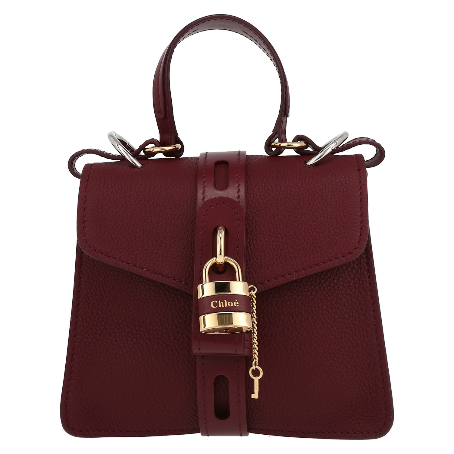 Bolso de mano Chloé  Aby en cuero granulado color burdeos - Detail D2