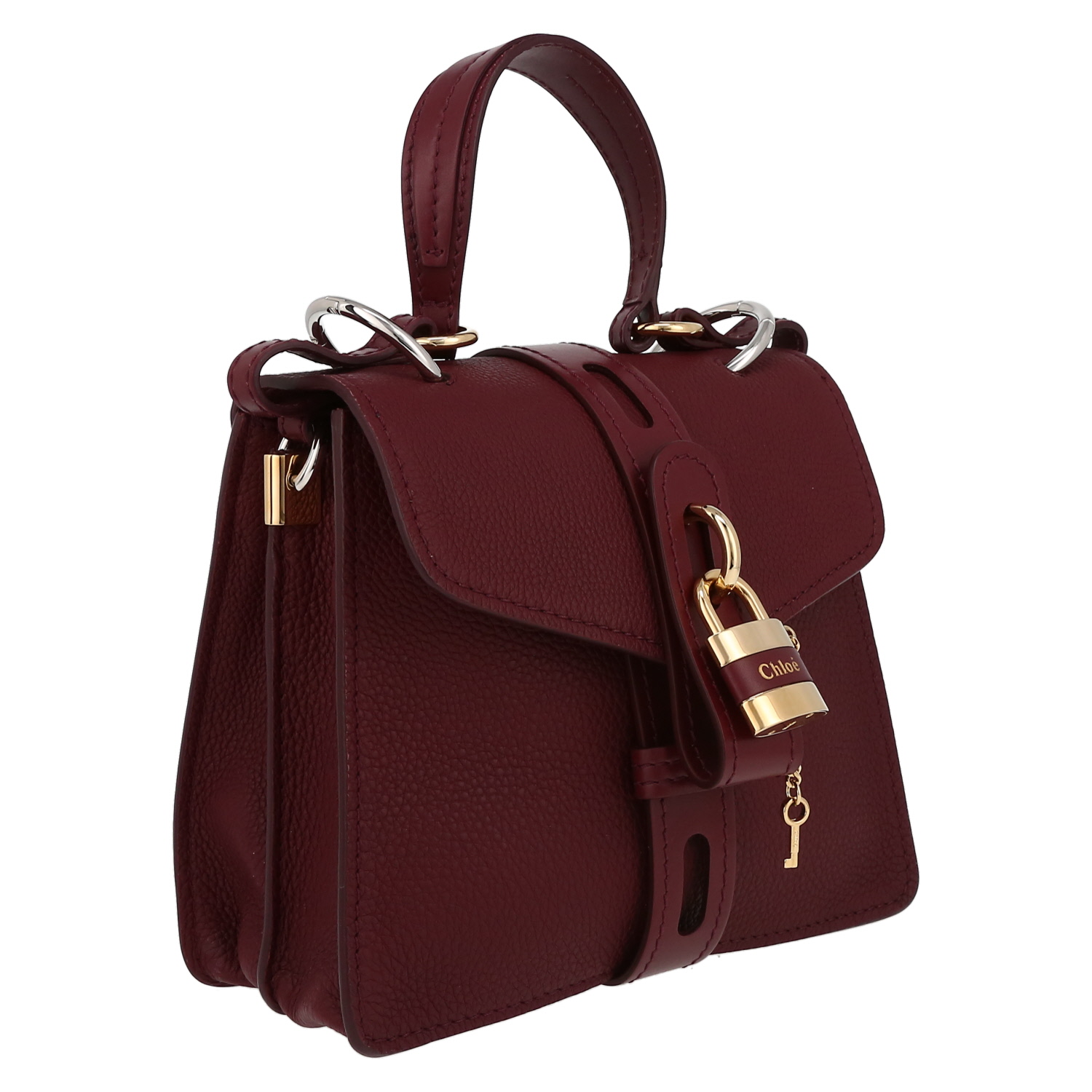 Sac à main Chloé  Aby en cuir grainé bordeaux - Detail D5