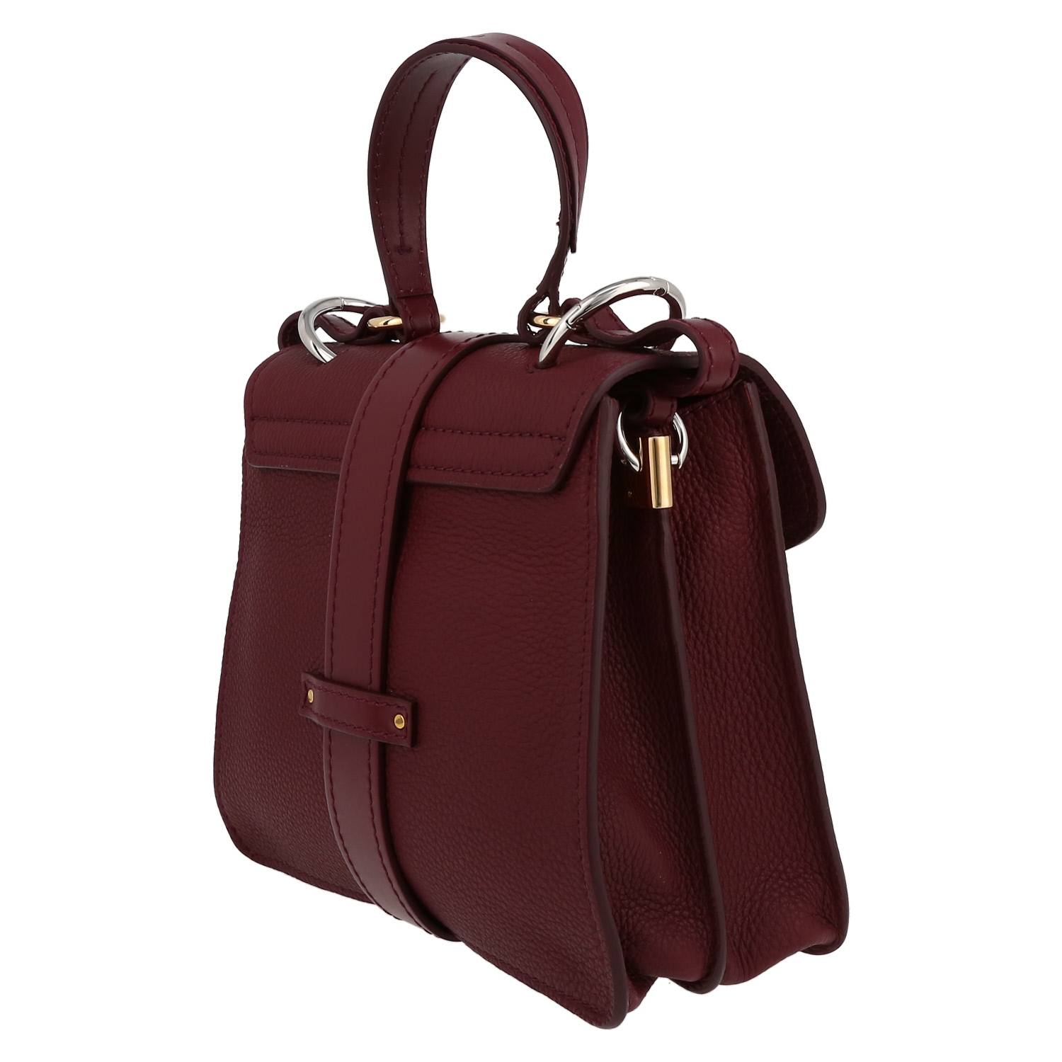 Bolso de mano Chloé  Aby en cuero granulado color burdeos - Detail D6