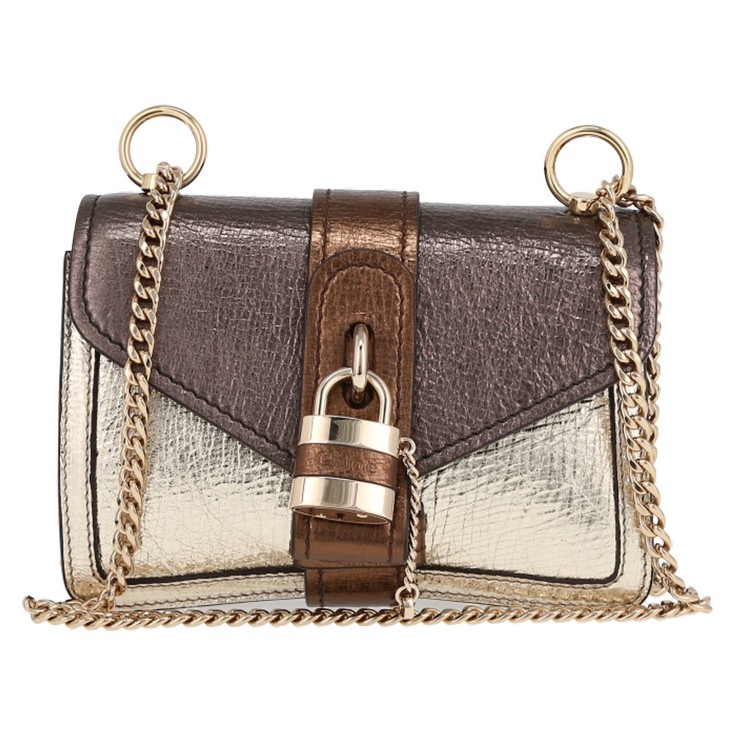 Bolso de mano Chloé  Aby mini en cuero irisado dorado bronce y marrón - Detail D2
