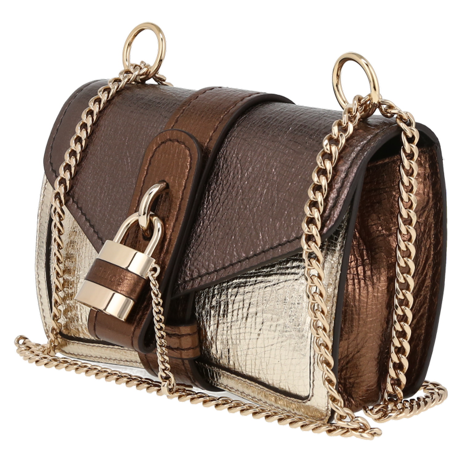 Chloé  Aby mini handbag  in gold, bronze and brown glittering leather - Detail D3