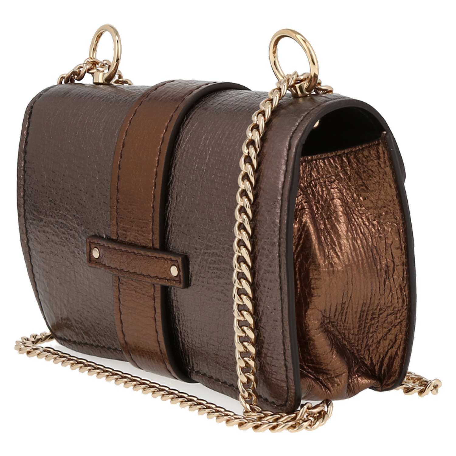 Bolso de mano Chloé  Aby mini en cuero irisado dorado bronce y marrón - Detail D5