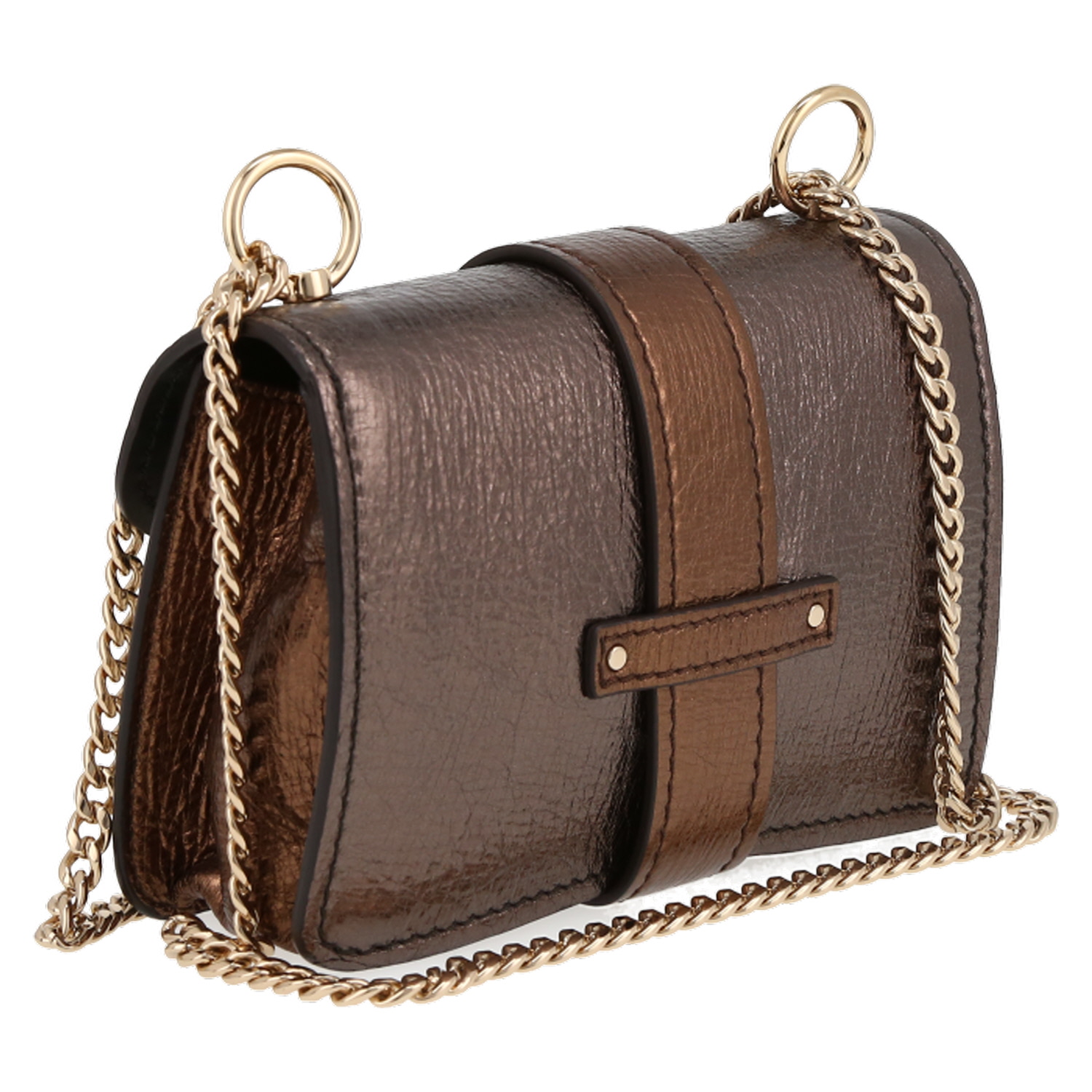 Chloé  Aby mini handbag  in gold, bronze and brown glittering leather - Detail D6