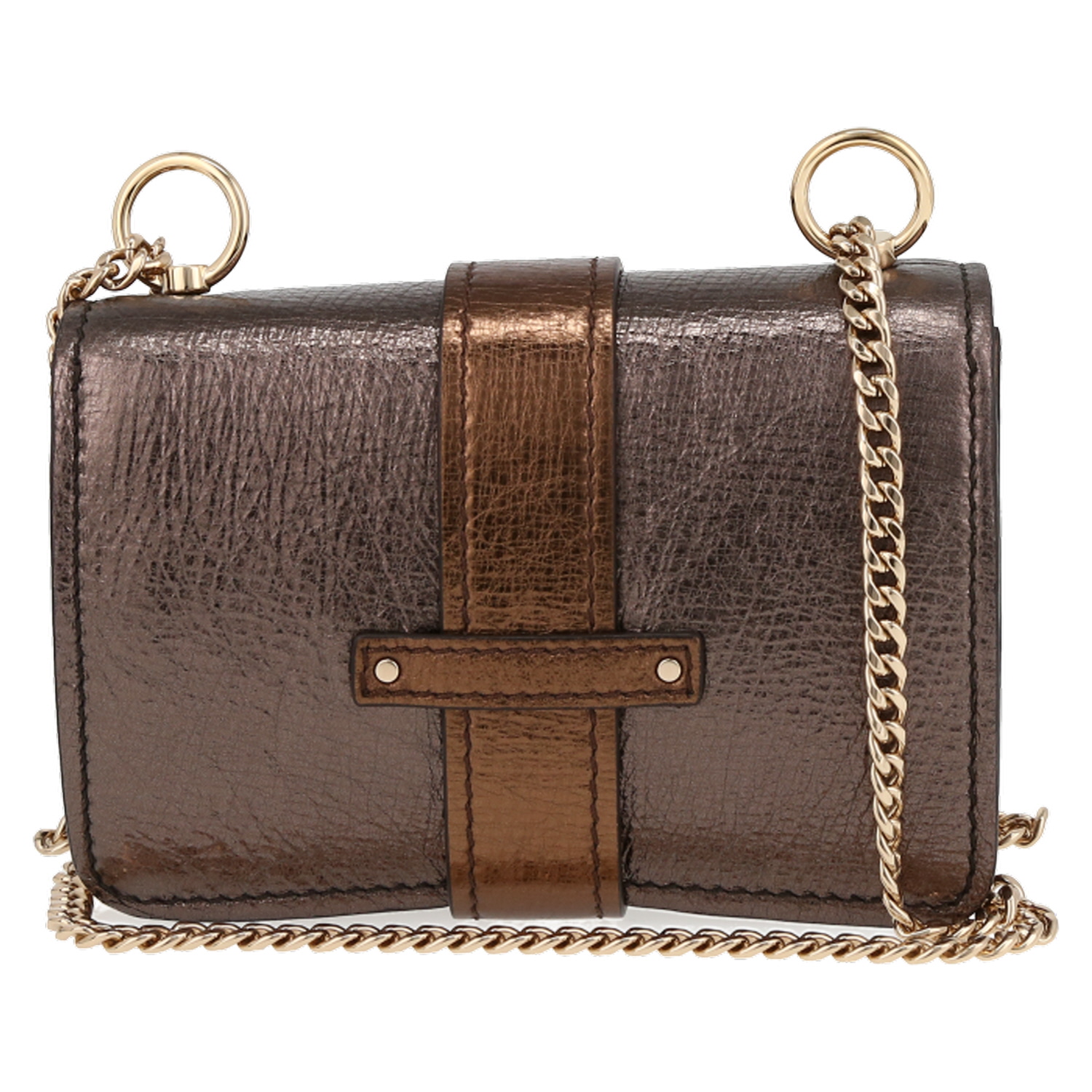 Chloé  Aby mini handbag  in gold, bronze and brown glittering leather - Detail D7