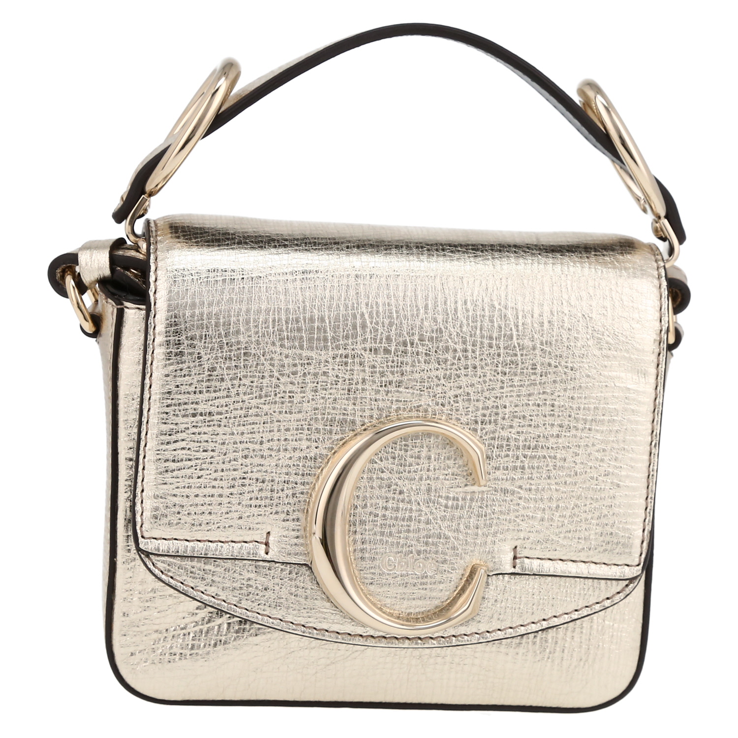 Chloé C shoulder bag in gold grained leather - Detail D2