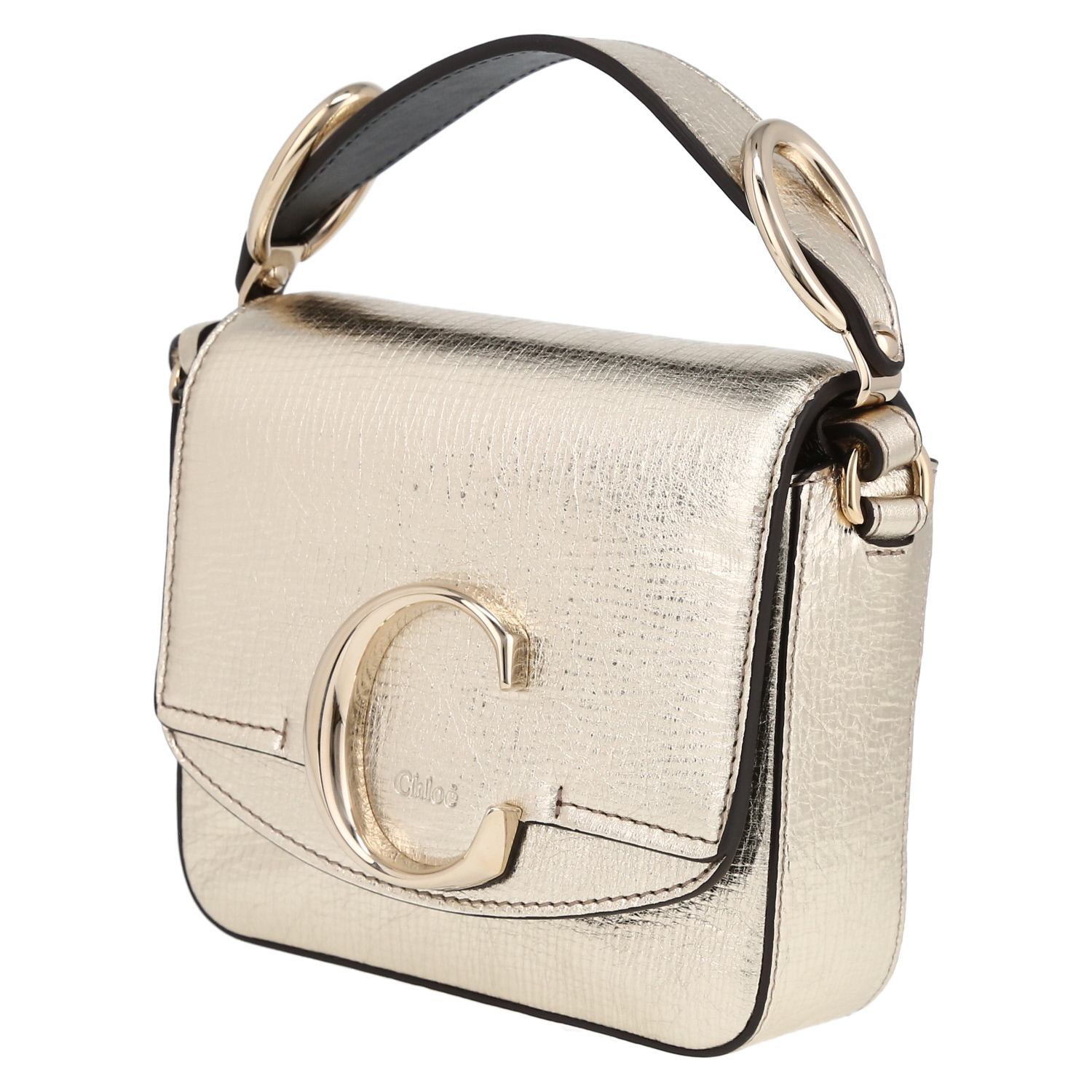 Chloé C shoulder bag in gold grained leather - Detail D3
