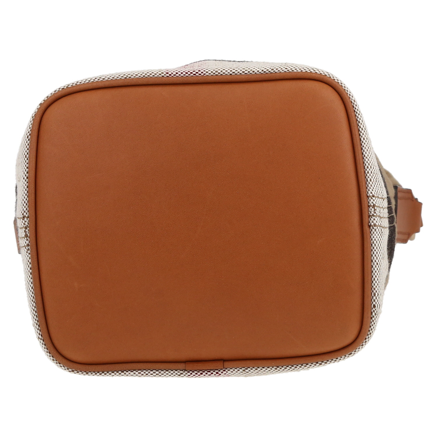 Sac bandoulière Burberry  Ashby en toile beige, noire blanche et rouge et cuir marron - Detail D4