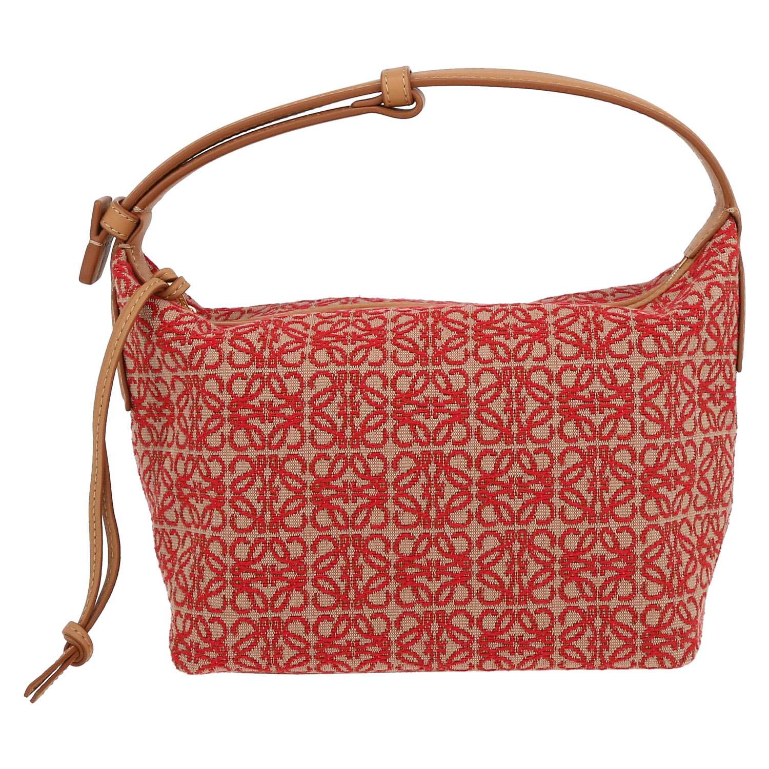 Bolso de mano Loewe  Cubi en lona monogram beige y roja y cuero beige - Detail D2