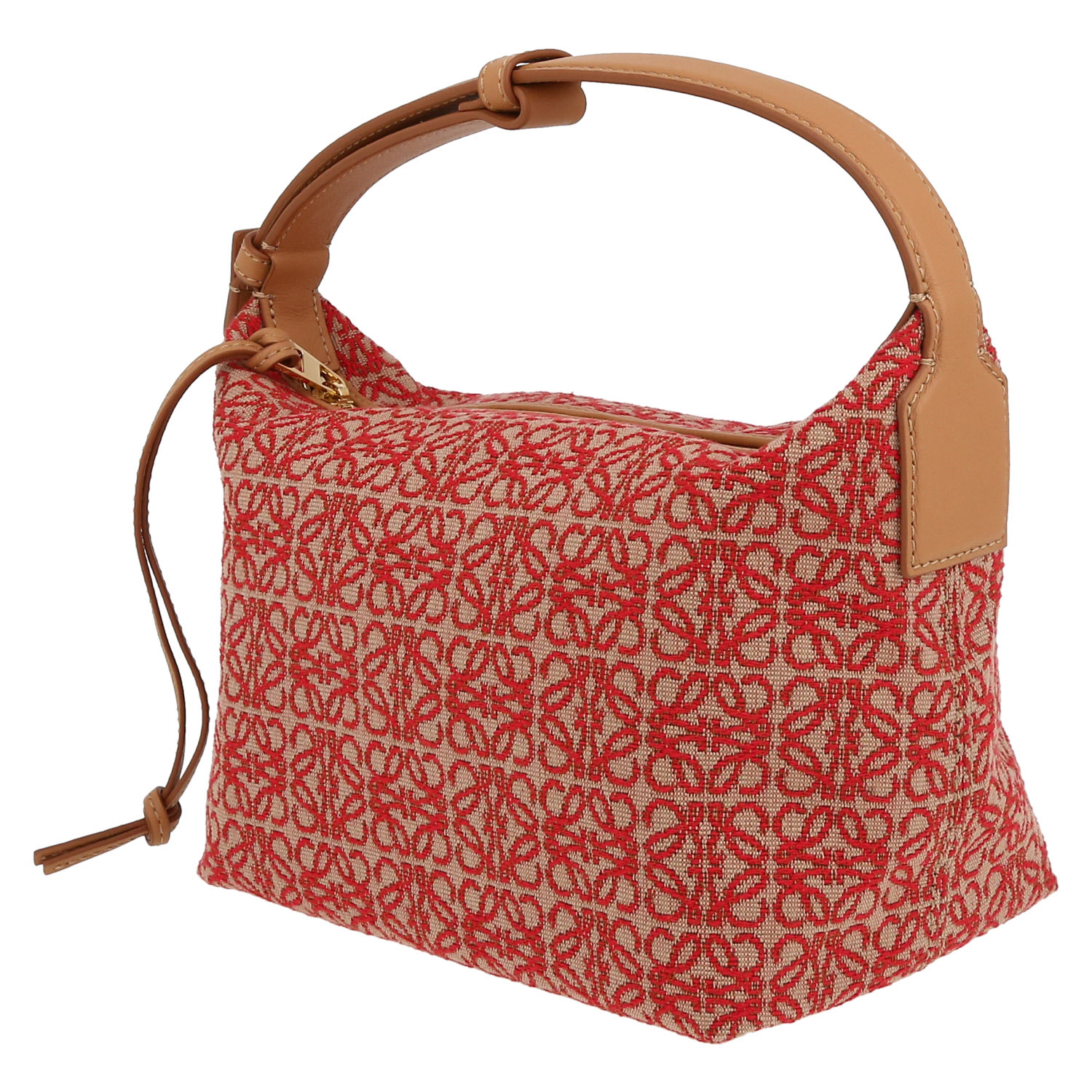 Borsa Loewe  Cubi in tela siglata beige e rossa e pelle beige - Detail D3