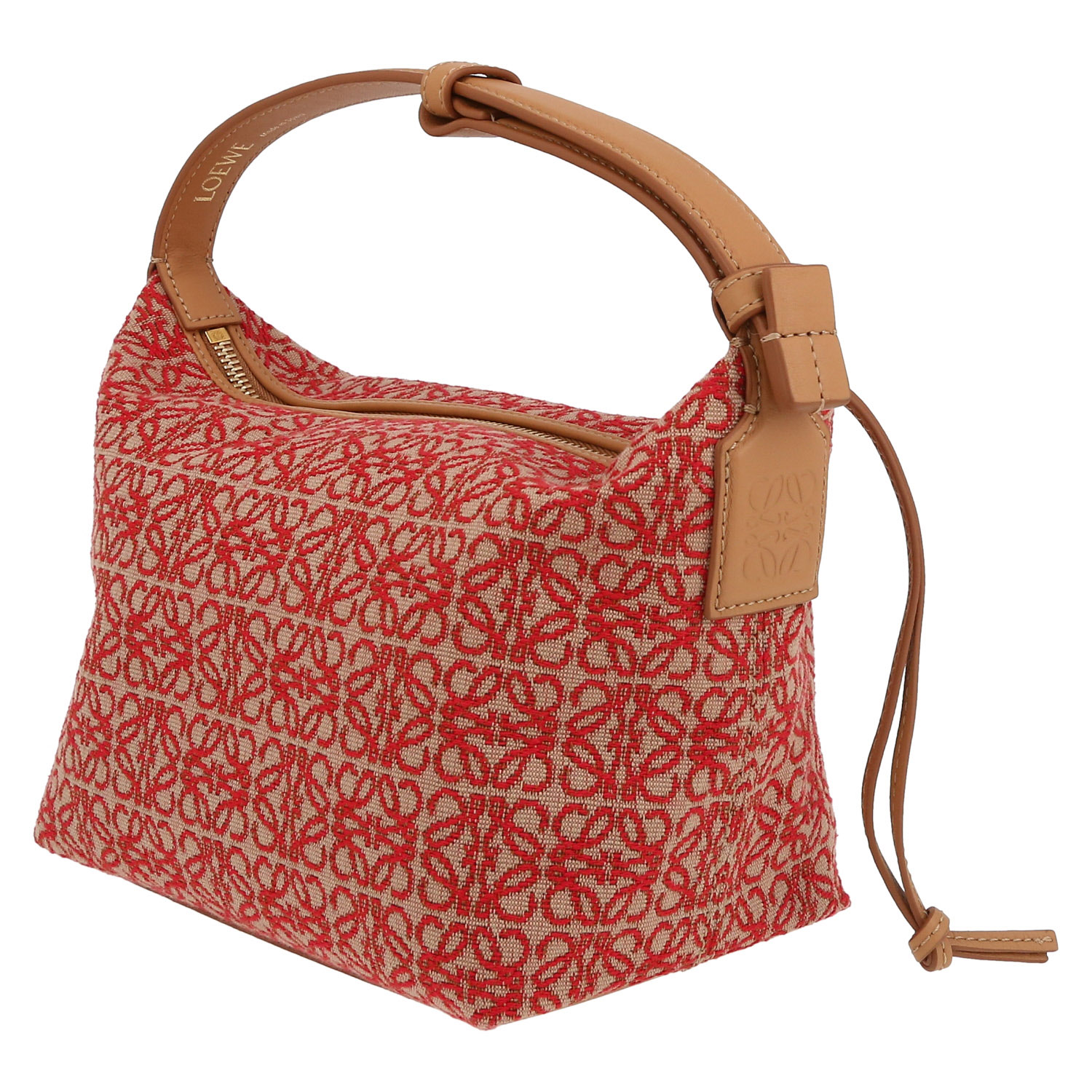 Loewe  Cubi handbag  in beige and red logo canvas  and beige leather - Detail D5