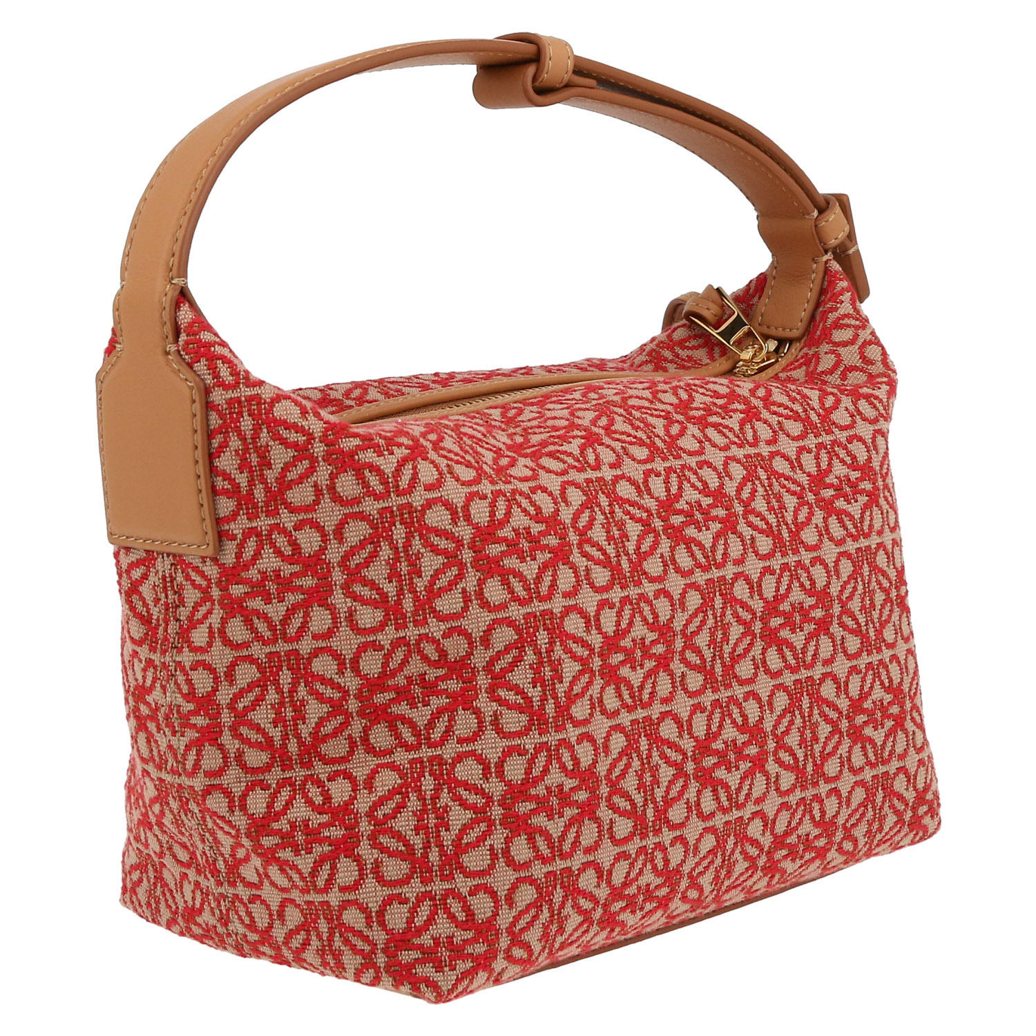 Bolso de mano Loewe  Cubi en lona monogram beige y roja y cuero beige - Detail D6