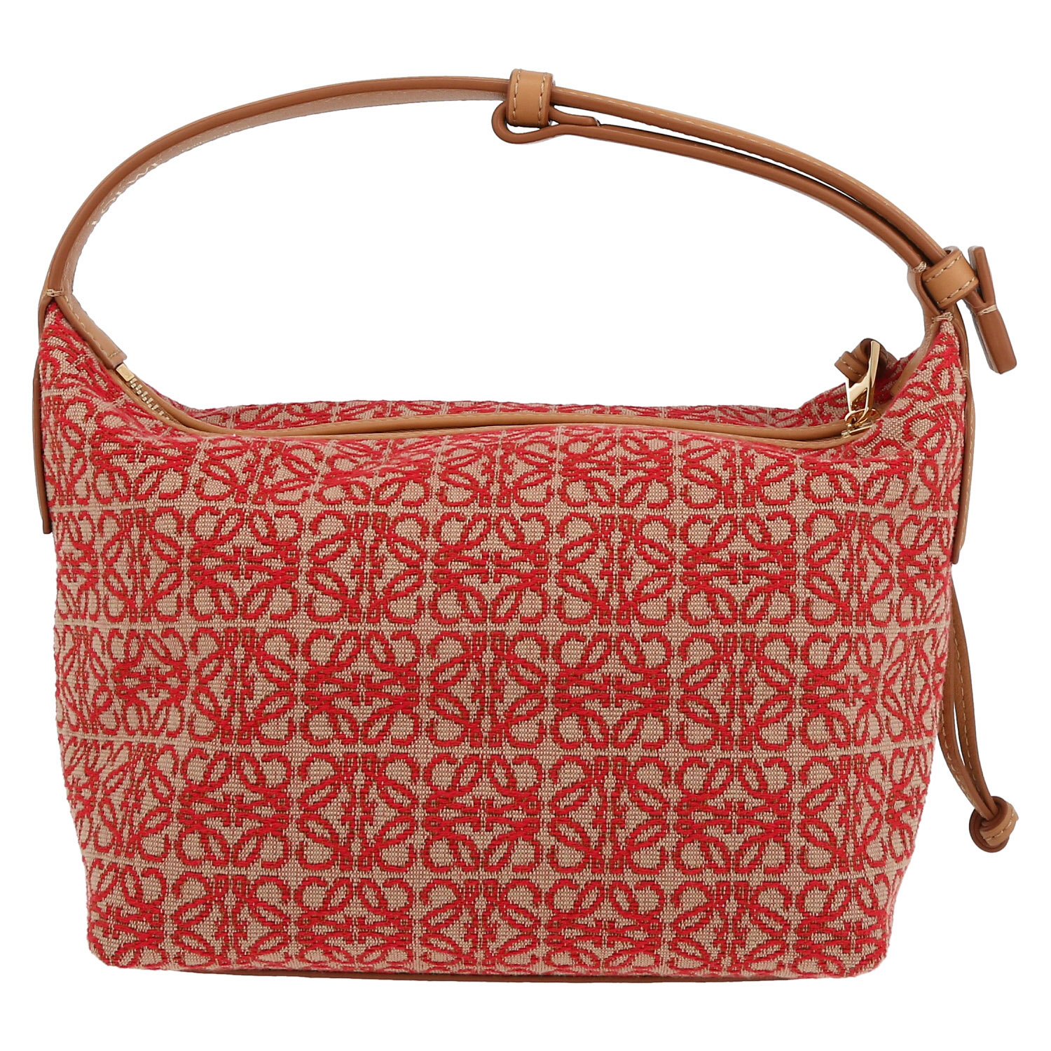 Bolso de mano Loewe  Cubi en lona monogram beige y roja y cuero beige - Detail D7