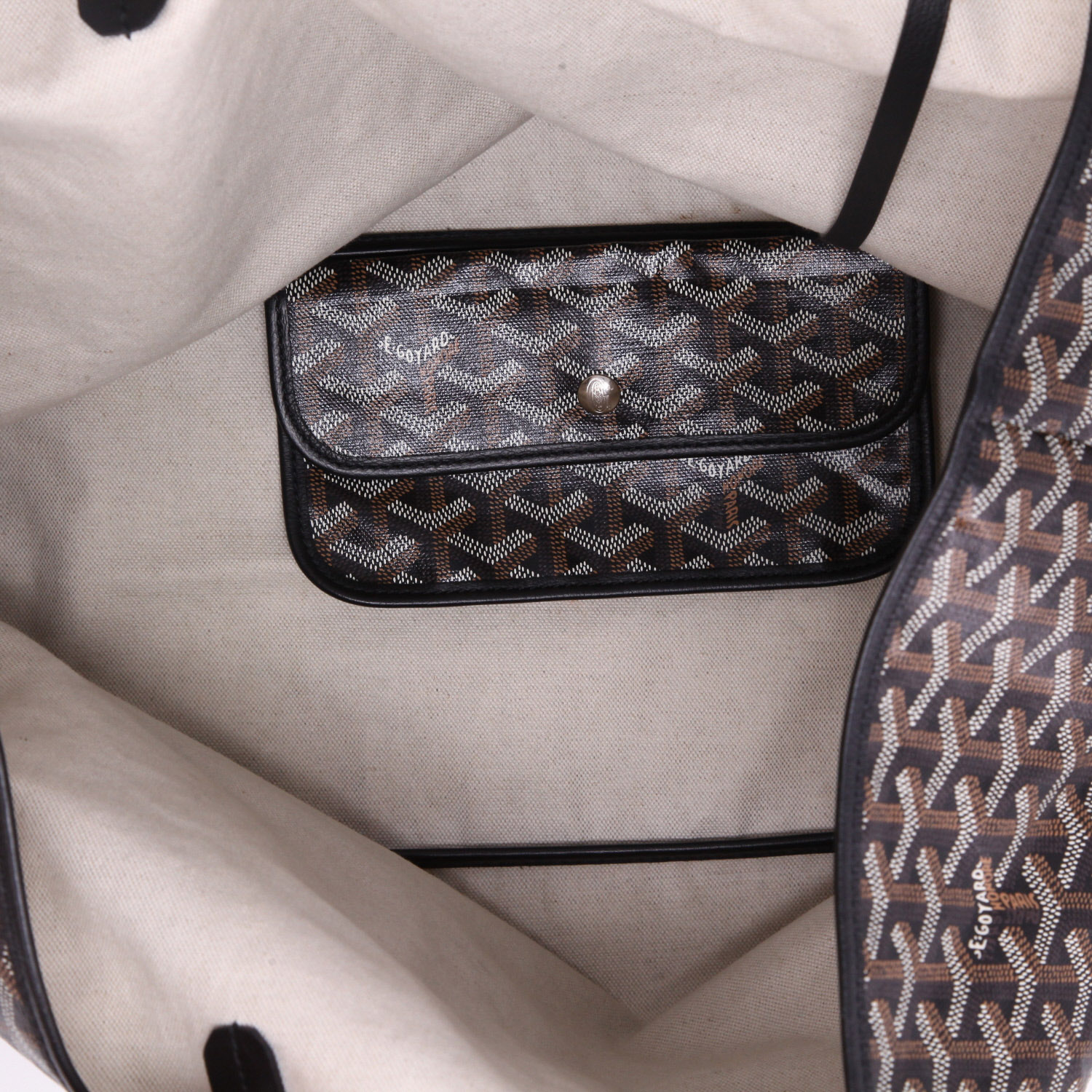 Sac cabas Goyard  Saint-Louis en toile Goyardine noire et cuir noir - Detail D3