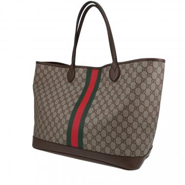 Shopping bag Gucci  Suprême GG in tela "sûpreme GG" beige e pelle marrone