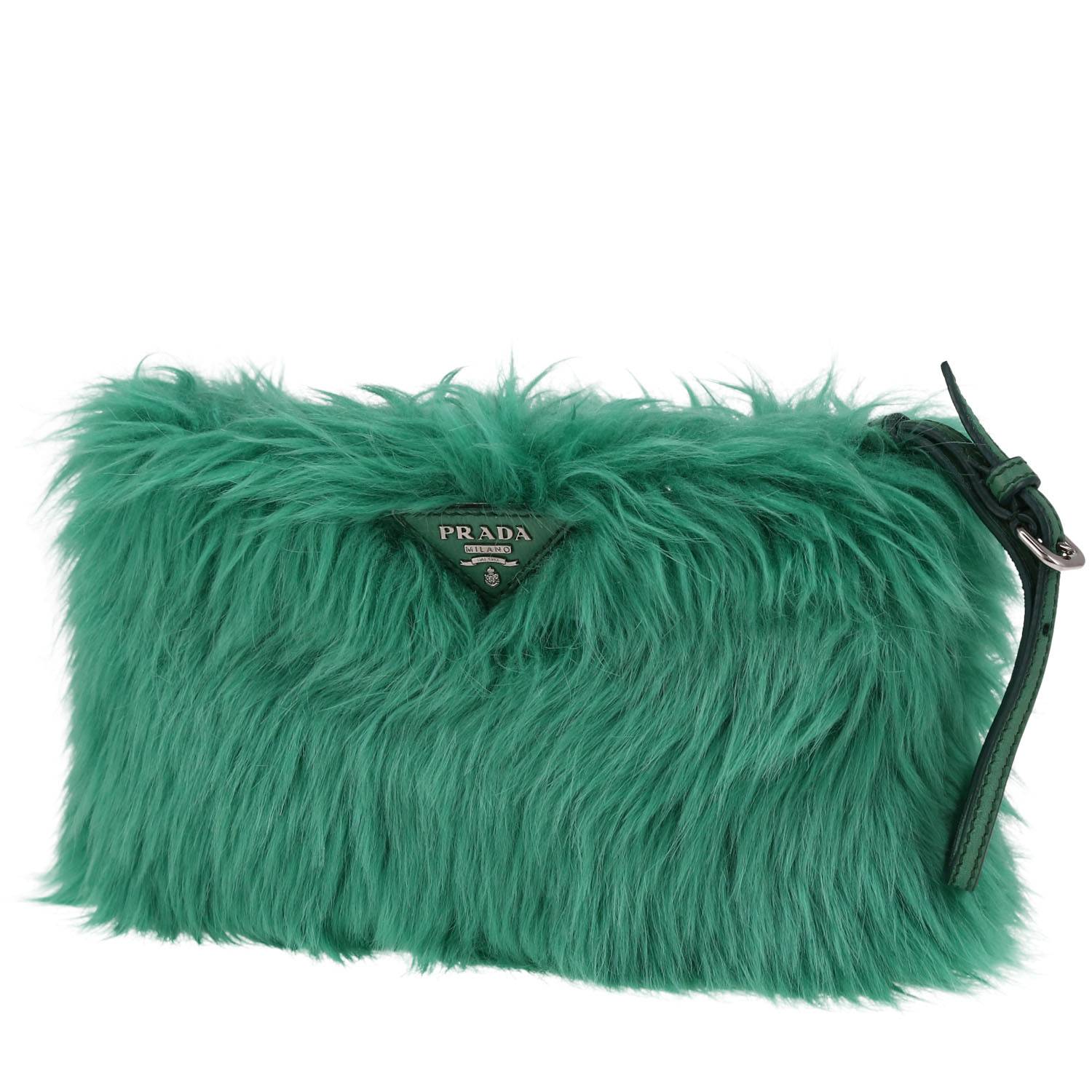 Prada   small model  pouch  in green synthetic furr - 00pp