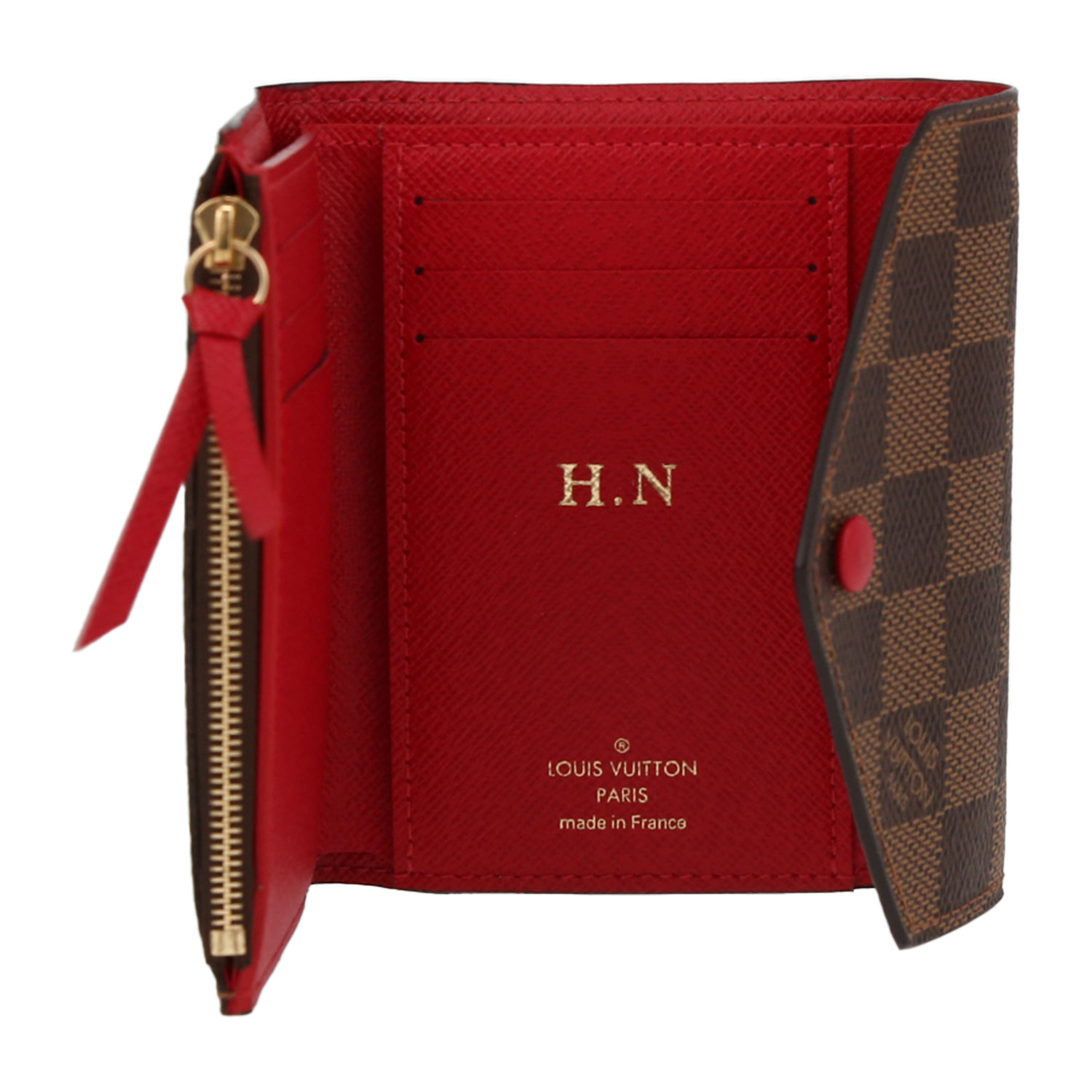 Portafogli Louis Vuitton  Victorine piccolo  in tela monogram marrone e pelle rosa - Detail D3
