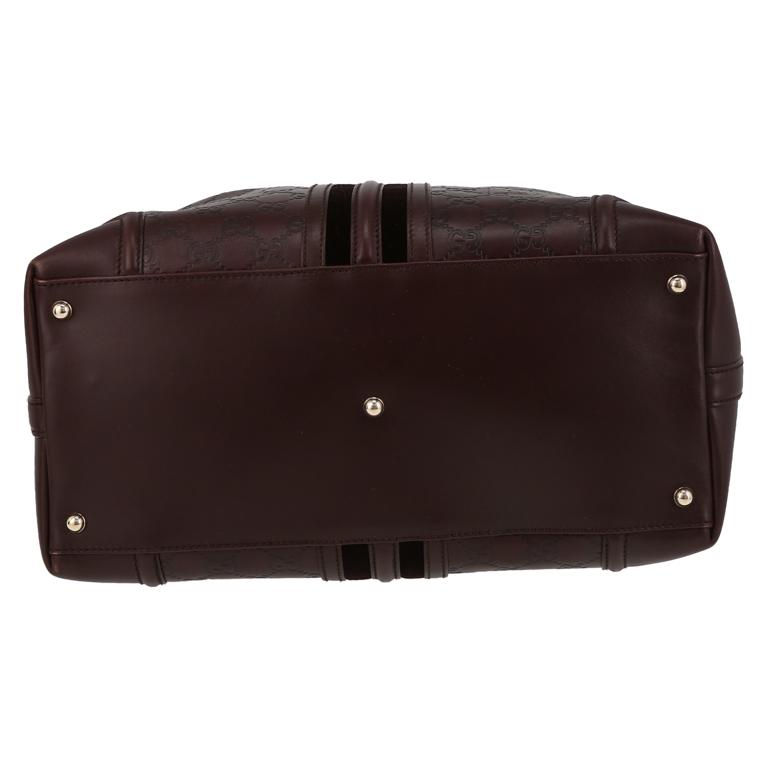 Sac à main Gucci  Guccissima en cuir monogram marron et velours marron - Detail D1