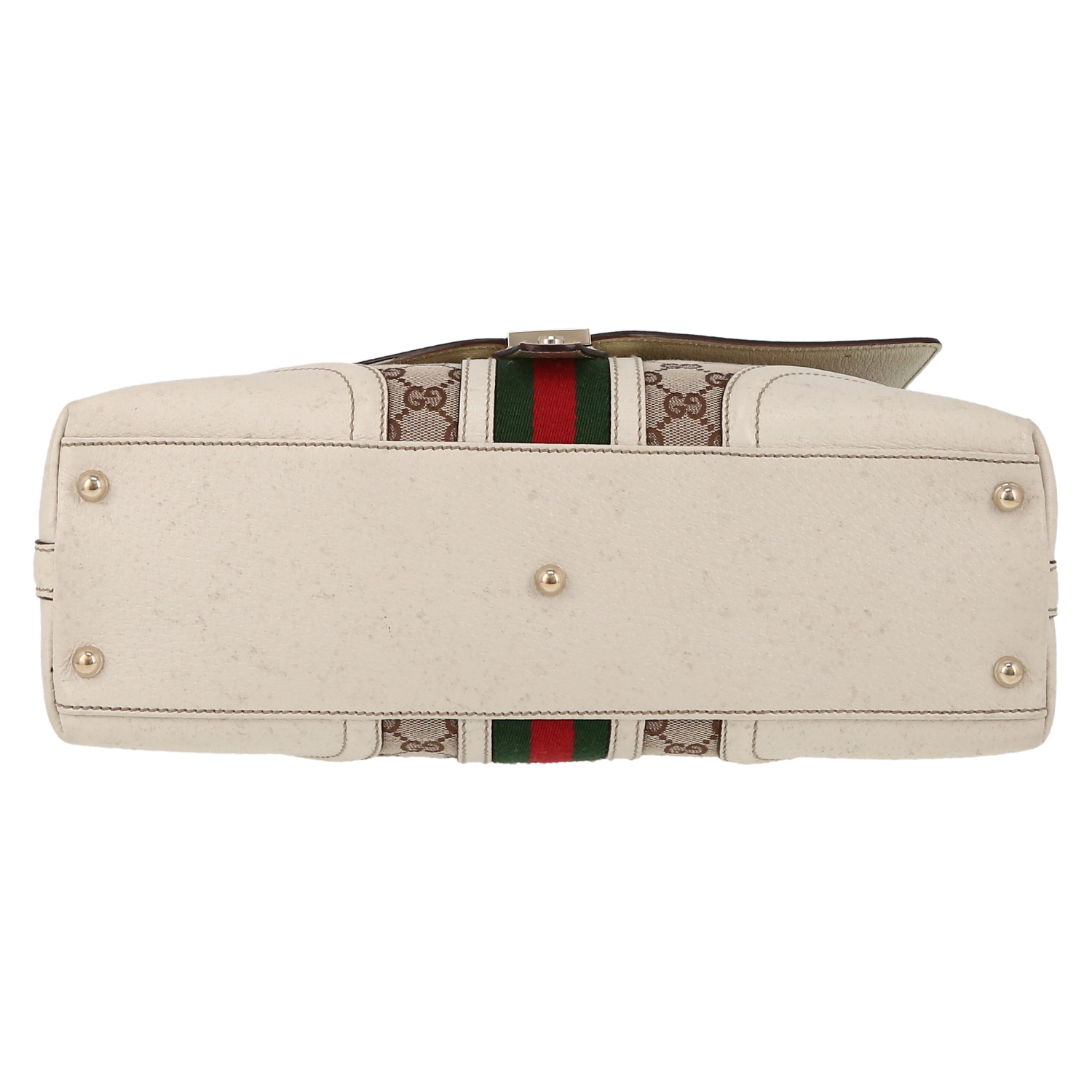 Borsa Gucci Vintage in tela monogram beige e pelle color crema - Detail D1