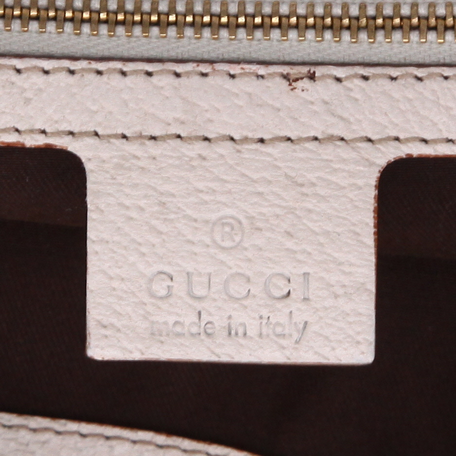 Borsa Gucci Vintage in tela monogram beige e pelle color crema - Detail D2