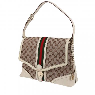 Sac à main Gucci Vintage en toile monogram beige et cuir crème