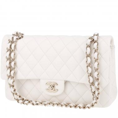 Timeless Lovely Chanel Classique demi-lune handbag in white