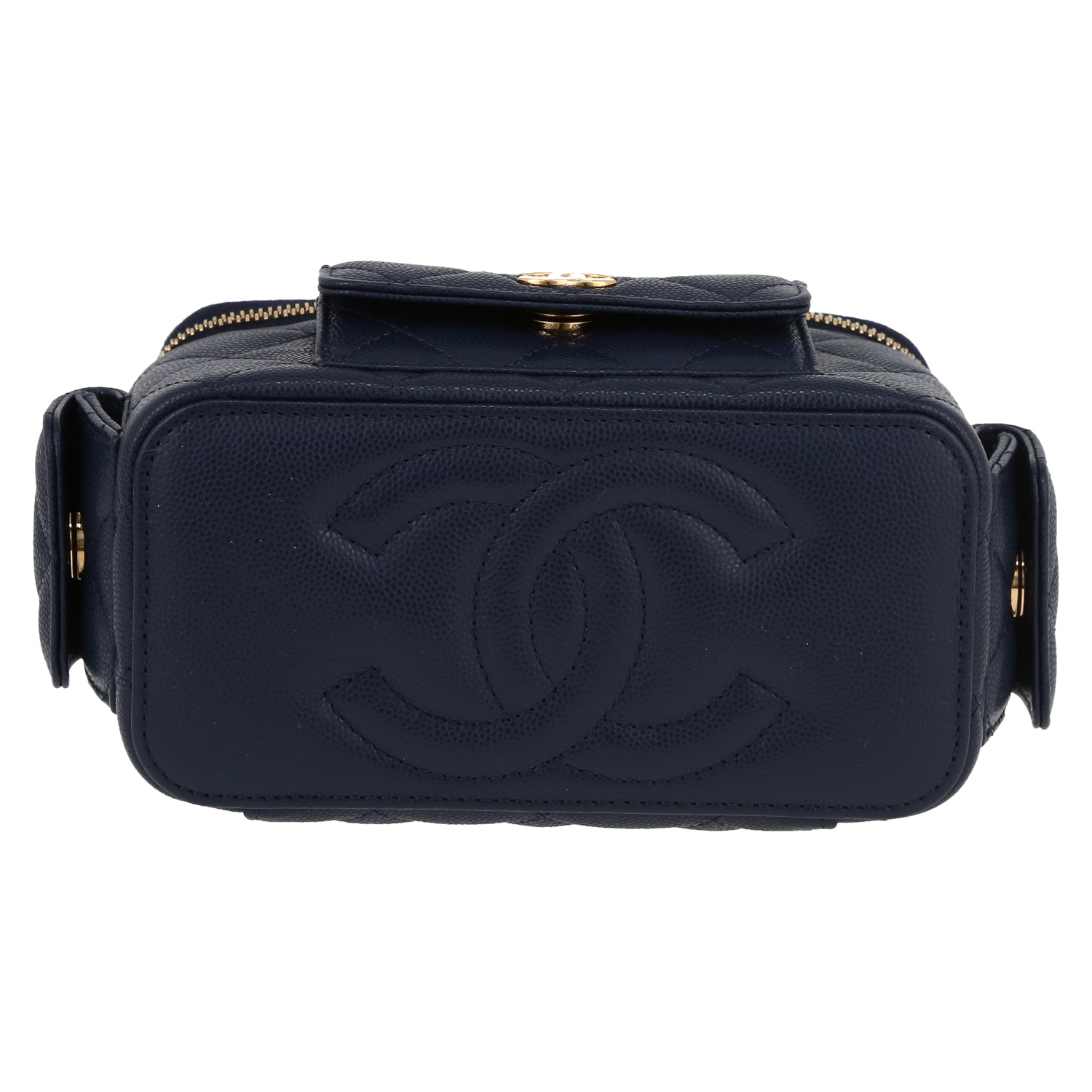 Bolso/bolsito Chanel  Chanel Vanity - Pocket Hand en cuero granulado azul marino - Detail D1