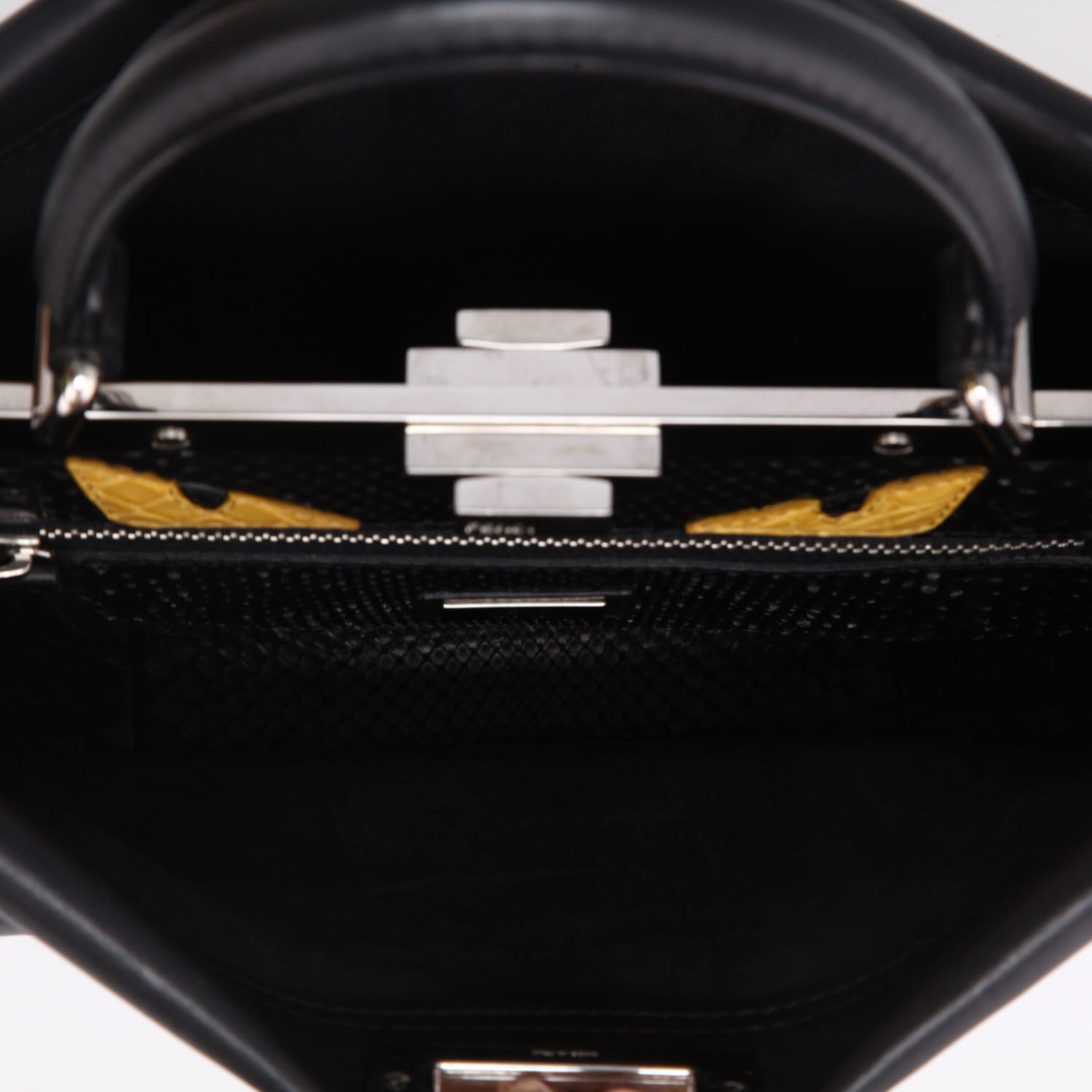 Borsa a tracolla Fendi  Peekaboo modello medio  in pelle nera e pitone nero - Detail D3