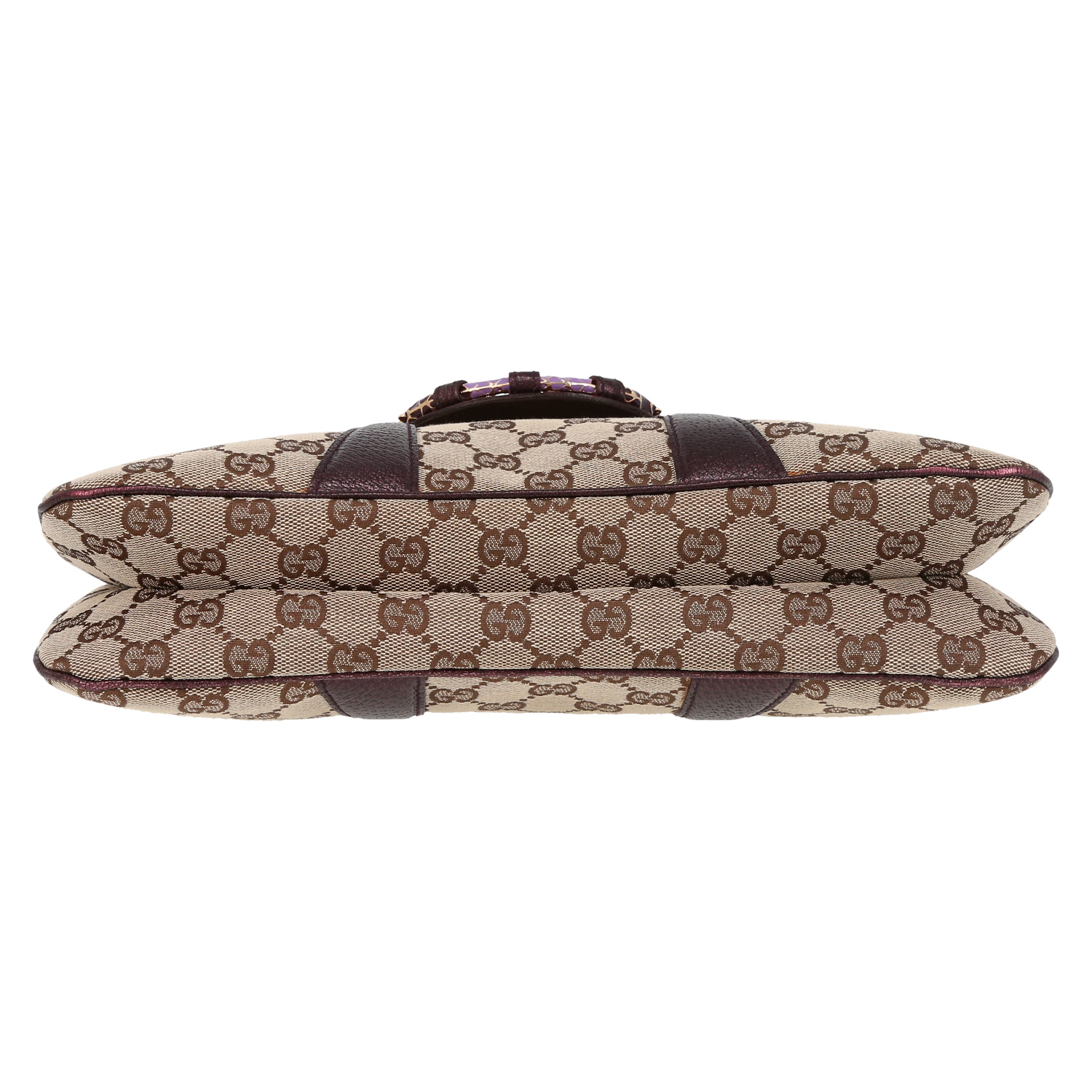Gucci  Dragon bag worn on the shoulder or carried in the hand  in beige monogram canvas  and purple leather - Detail D1