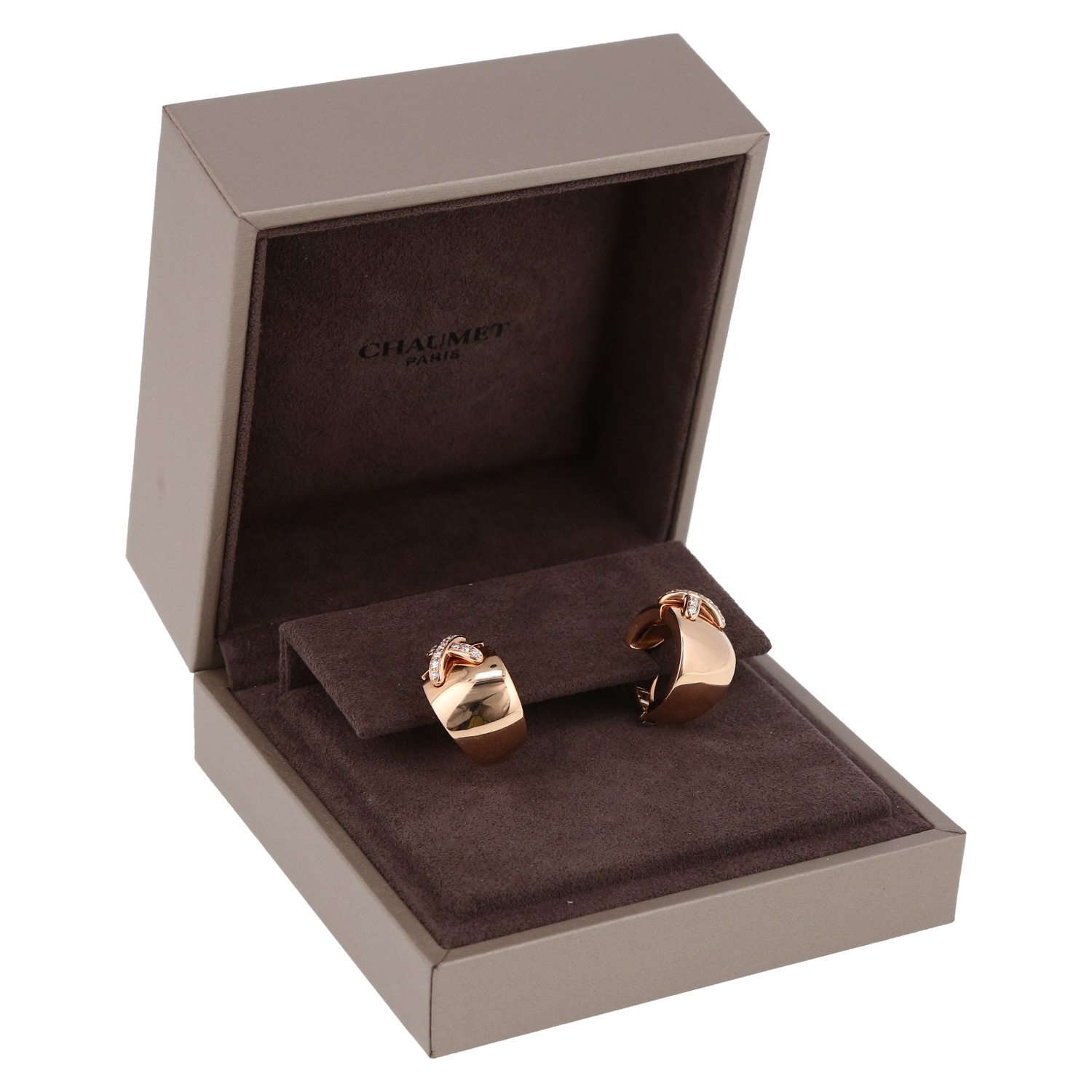 Paire de boucles d'oreilles Chaumet Lien en or rose et diamants - Detail D2