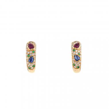 Paire de boucles d'oreilles Cartier Tutti Frutti en or jaune, diamants et pierres de couleurs
