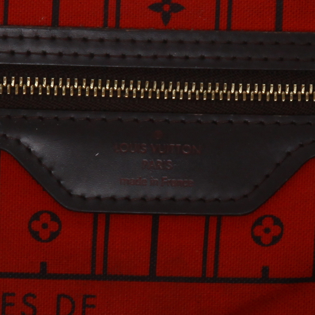 Bolso Cabás Louis Vuitton  Neverfull en lona a cuadros ébano y cuero marrón - Detail D2