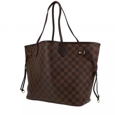 sac cabas louis vuitton neverfull grand modele en toile damier enduite  ebene et cuir marron