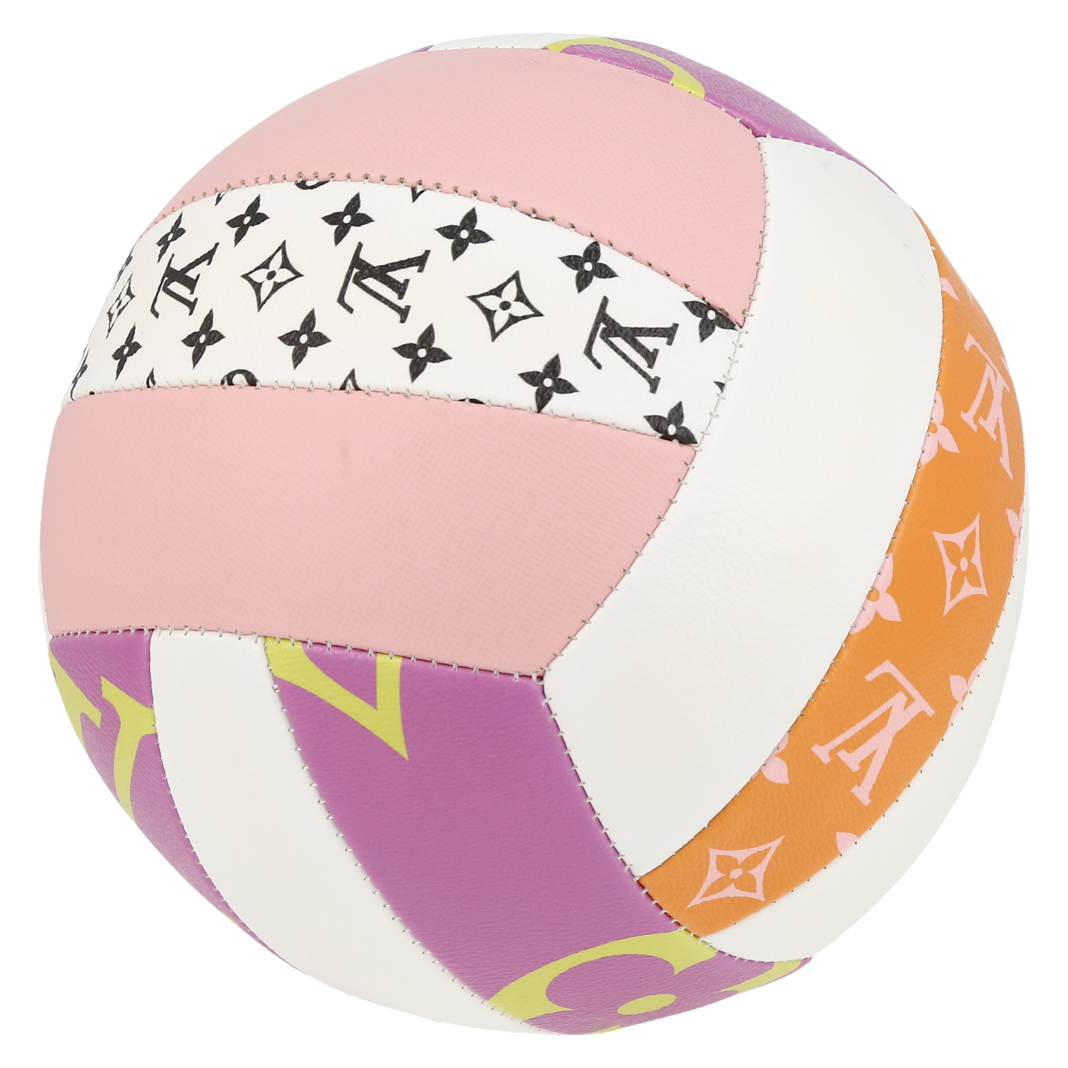 Louis Vuitton, Ballon et sac à main « Giant Volleyball » avec monogramme rose et orange, collection été 2020 - Detail D1