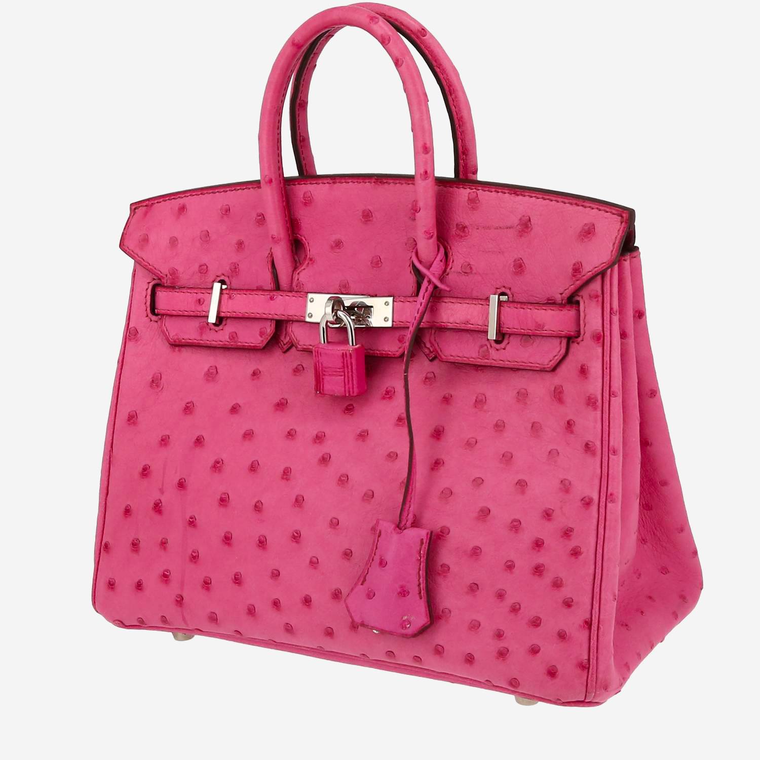 Sac à main Hermès  Birkin 25 cm en autruche rose