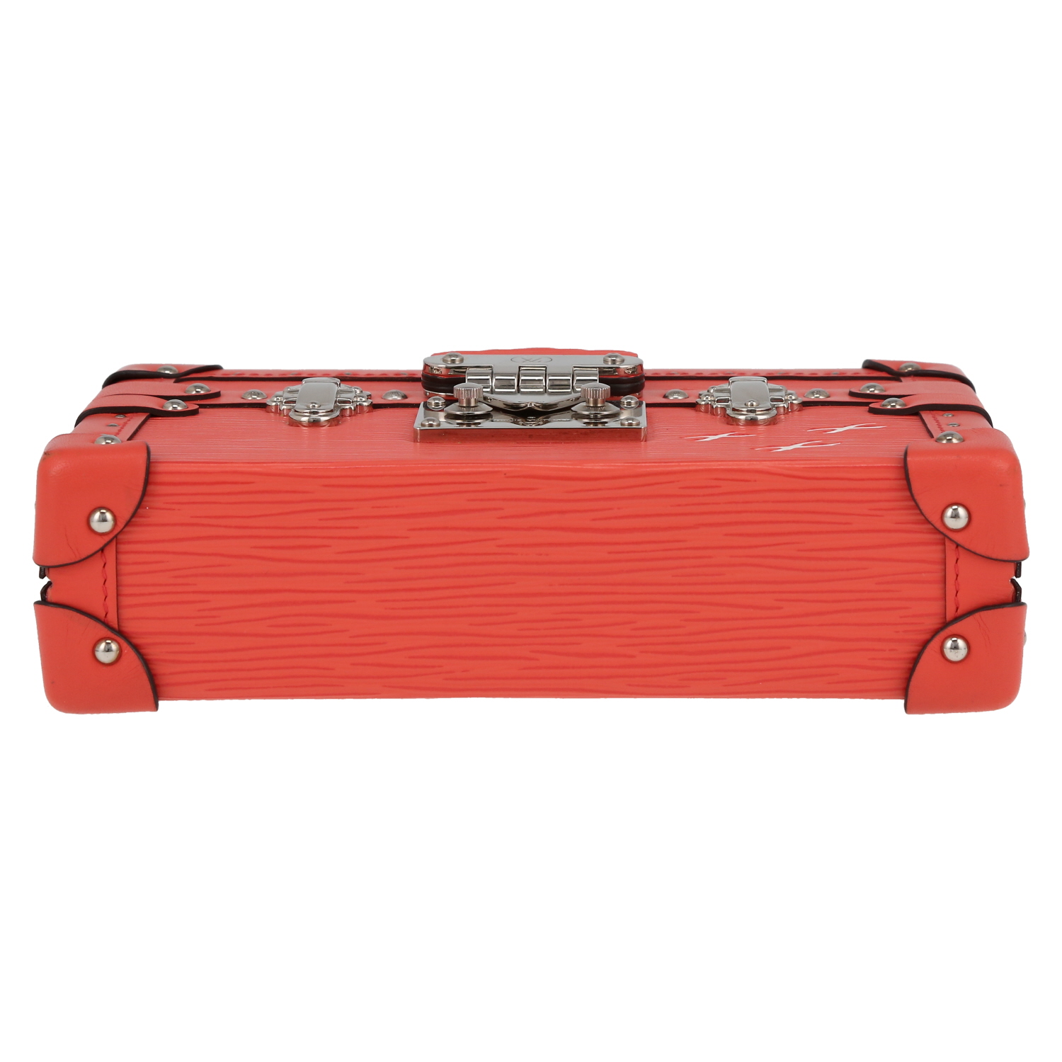 Bolso bandolera Louis Vuitton  Petite Malle en cuero Epi y cuero liso coral - Detail D1