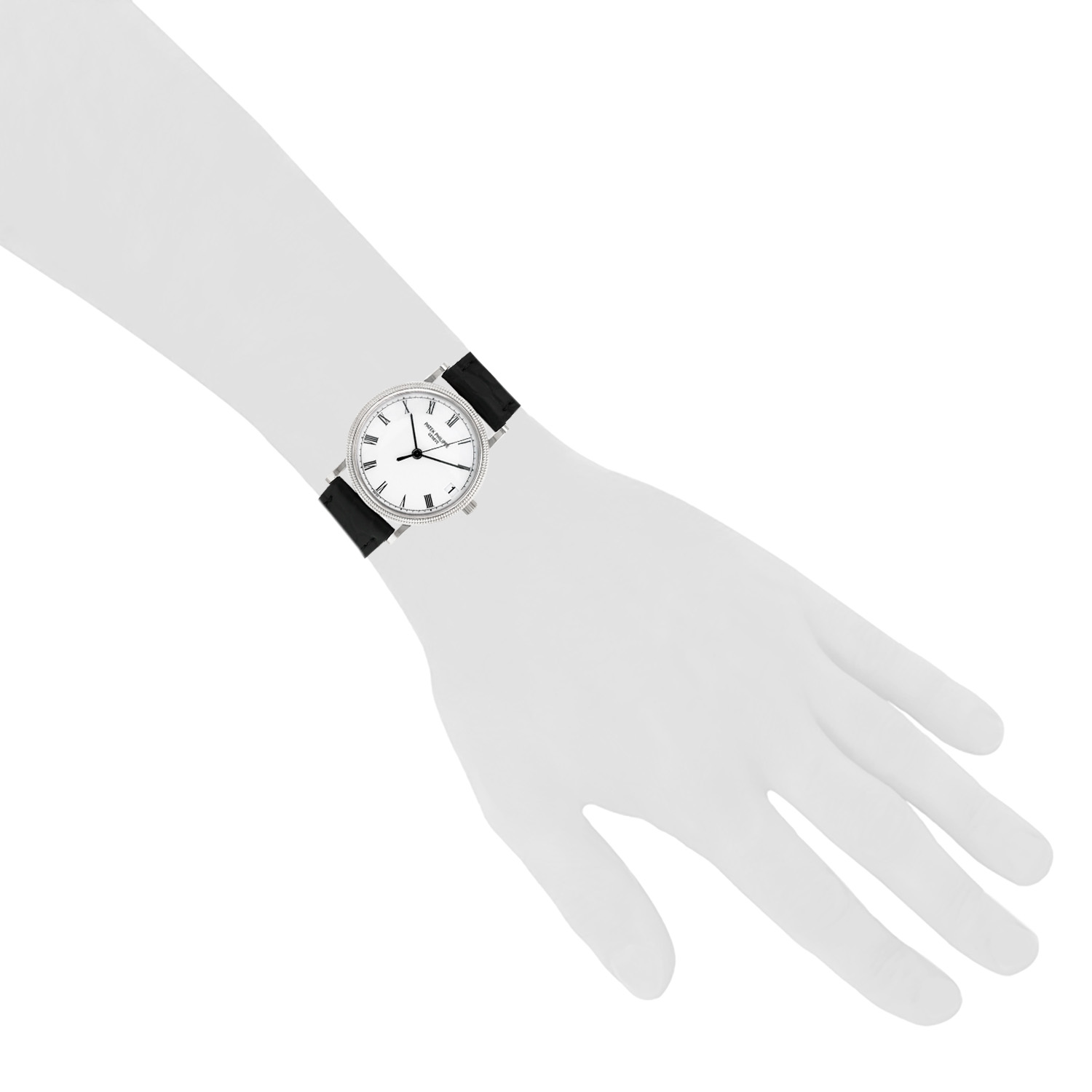 Patek Philippe Calatrava Clous De Paris  in white gold Ref: Patek Philippe - 3802  Circa 2000 - Detail D1