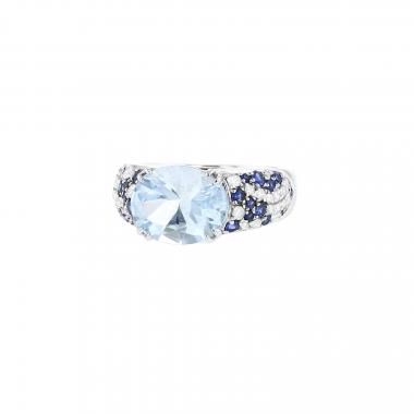 Mauboussin Plaisir d'Amour ring in white gold, aquamarine and sapphires