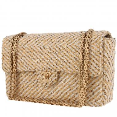 Borsa Chanel  Timeless Classic in lana beige e dorata