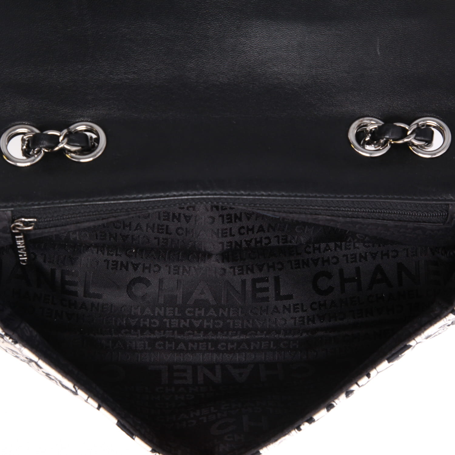 Borsa Chanel   in tessuto bianco e pelle nera - Detail D3