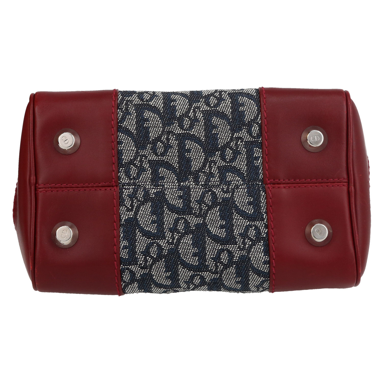 Dior  Vintage handbag  in grey and blue monogram denim canvas  and red leather - Detail D1