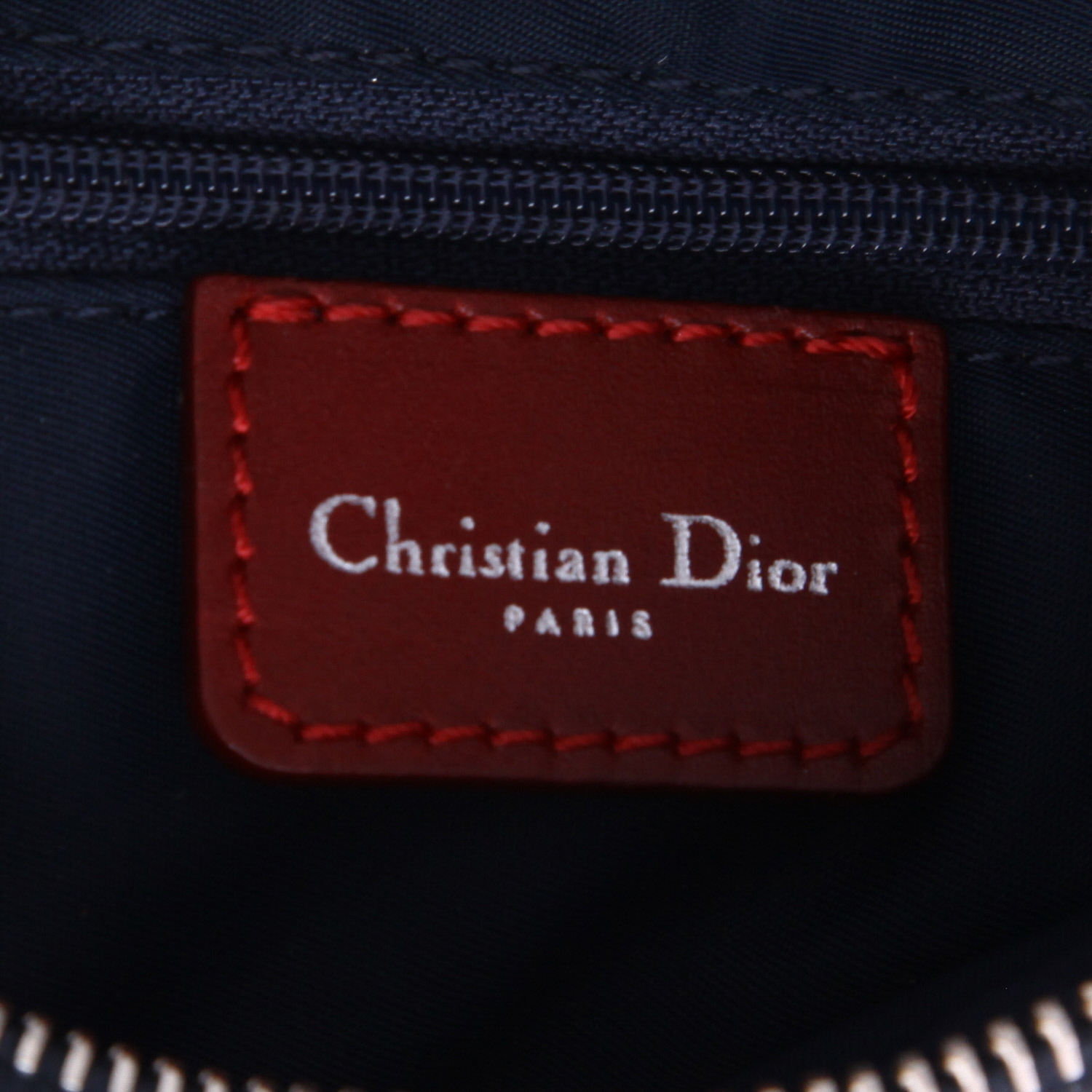 Bolso de mano Dior  Vintage en lona denim Monogram gris y azul y cuero rojo - Detail D2