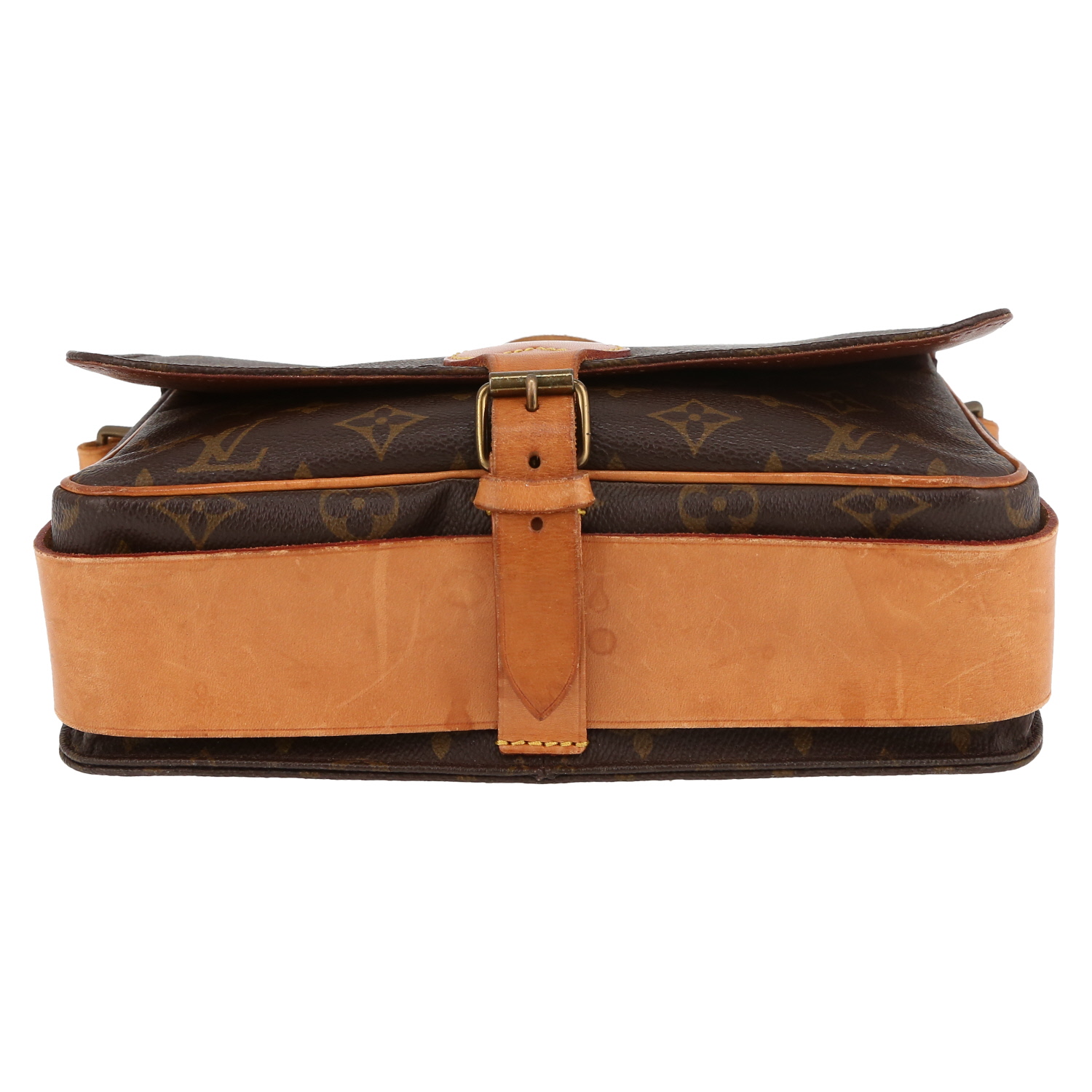 Bolso zurrón Louis Vuitton  Cartouchiére en lona Monogram marrón y cuero natural - Detail D1