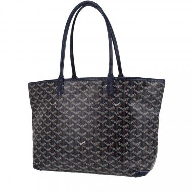 Bolso Cabás Goyard  Artois modelo pequeño  en tela Goyardine azul marino y cuero azul marino