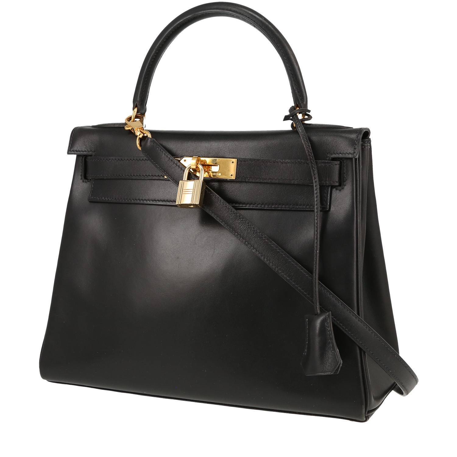 Bolso de mano Hermès  Kelly 28 cm en cuero box negro