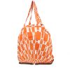 Hermès  Silky Pop - Shop Bag shopping bag  in orange satin  and brown leather - 00pp thumbnail