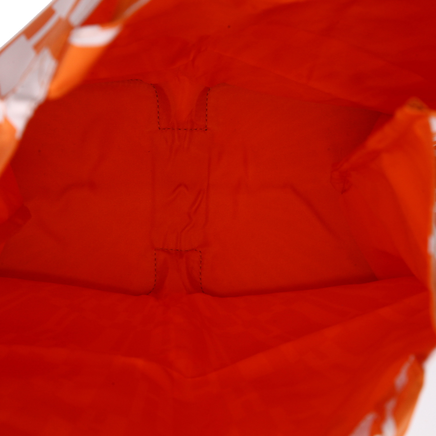 Bolso Cabás Hermès  Silky Pop - Shop Bag en satén naranja y cuero marrón - Detail D2